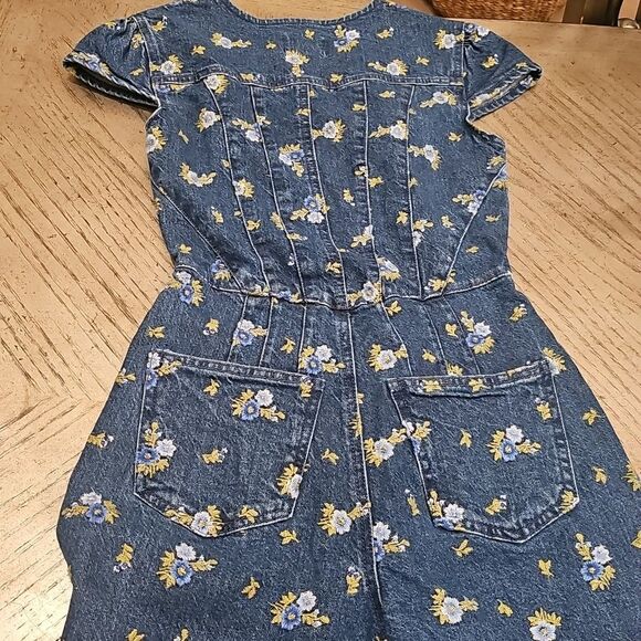 Avec Les Filles Denim Floral Jumpsuit Cap Sleeve Size 0 NWOT - Picture 10 of 16